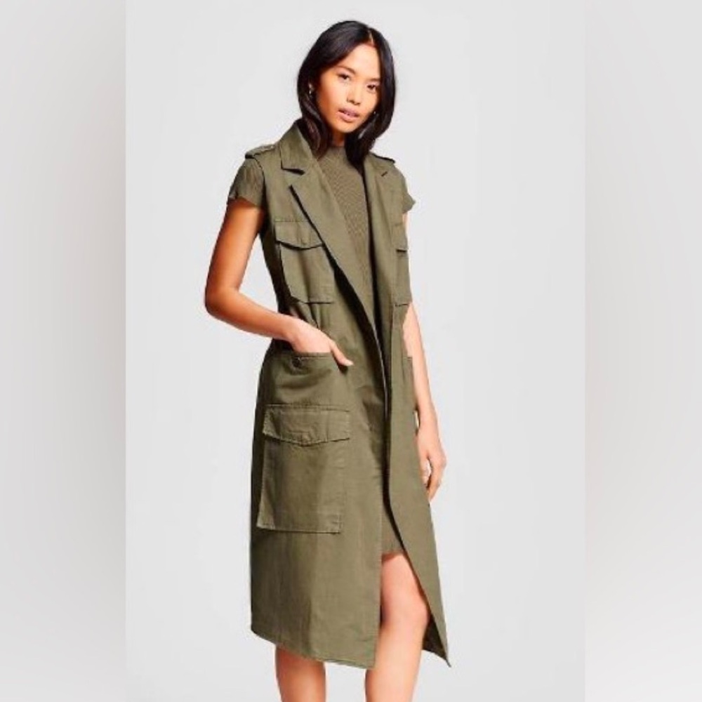 Who What Wear Utility Olive Green Sleeveless Trench Vest Size Small